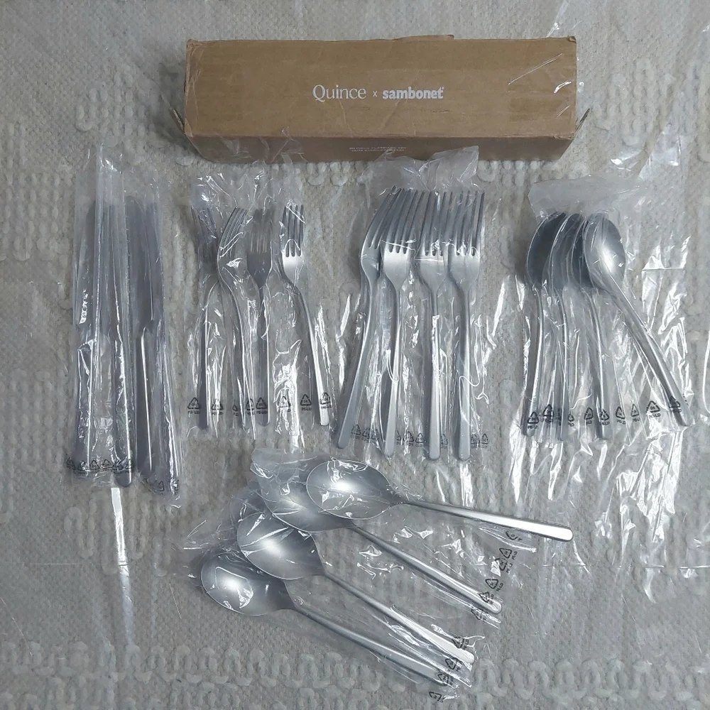 NEW! Quince- Sambonet Gia Minimalist 20 Piece Brushed Steel Flatware Set! (B6)